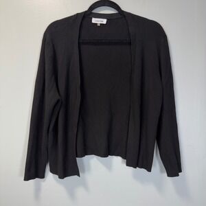 Calvin Klein Womens Black Ribbed Open Front Cardigan 3/4 Sleeve Sweater XL
